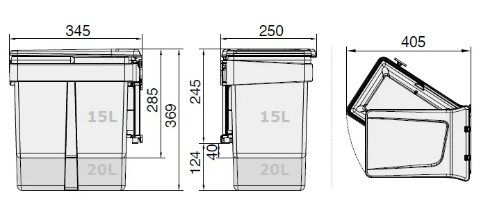 Ebco Swing Out Waste Bin, Rectangular, Double - Image 3
