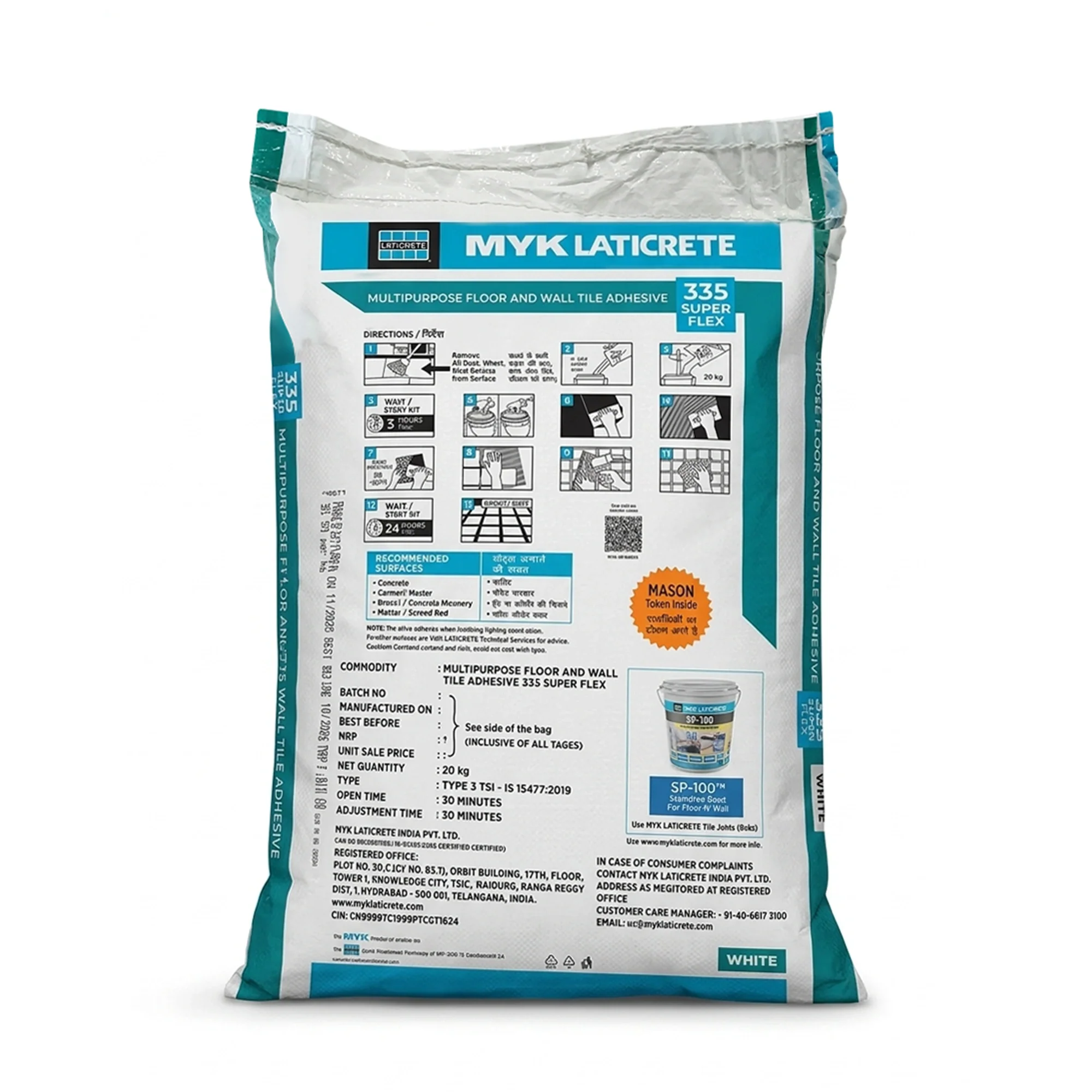 MYK Laticrete 335 Super Flex Tile & Stone Adhesive, White, 20 Kg Bag