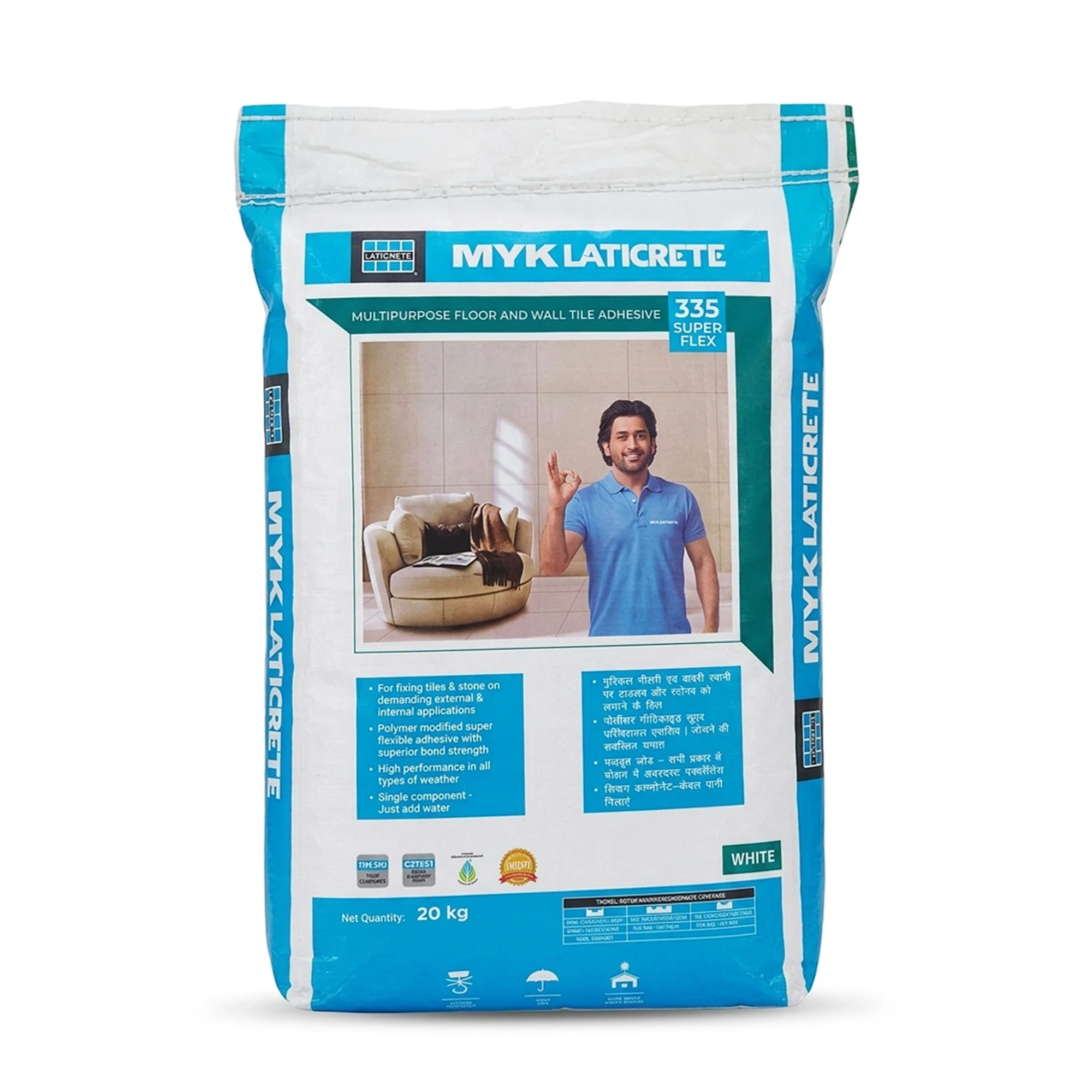 MYK Laticrete 335 Super Flex Tile & Stone Adhesive, White, 20 Kg Bag - Image 2