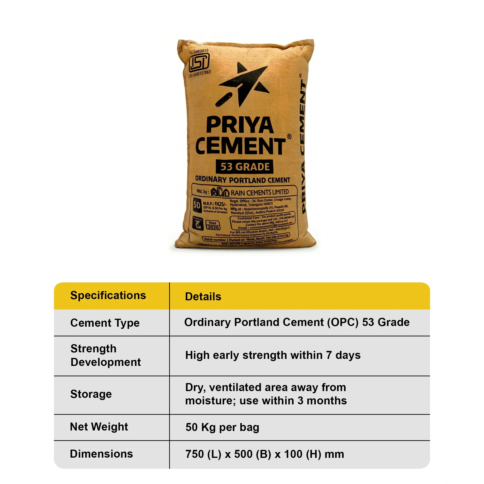 Priya OPC 53 Grade Cement, 50 Kg Bag - Image 4