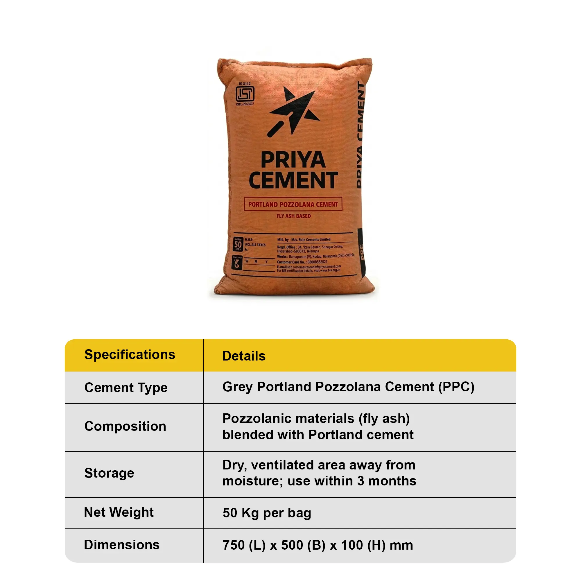 Priya PPC Cement, 50 Kg Bag - Image 4