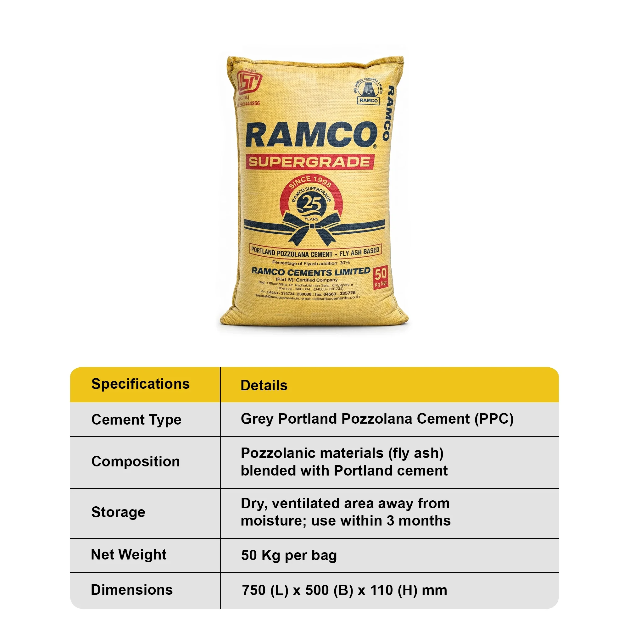 Ramco Supergrade PPC Cement, 50 Kg Bag - Image 4