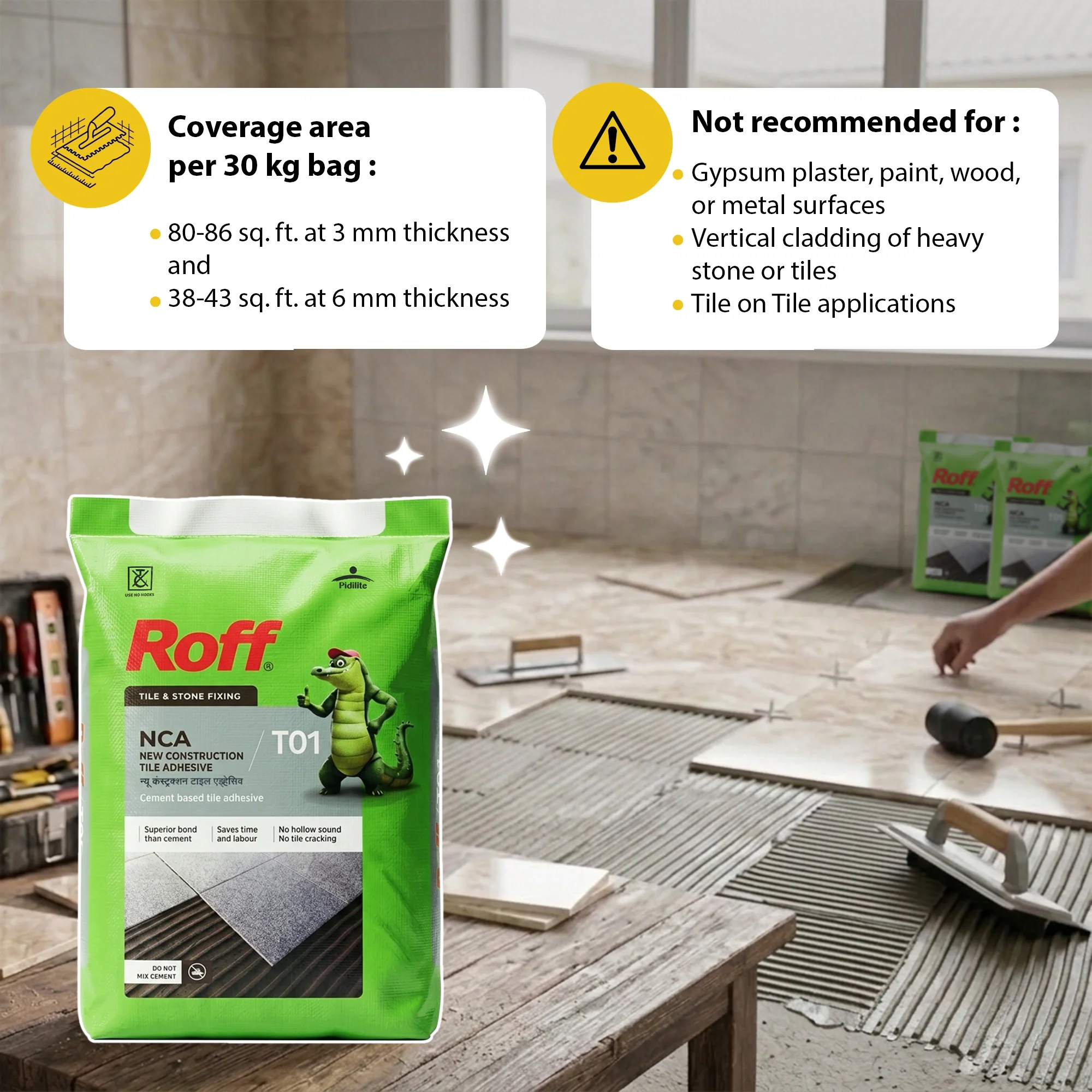 Roff T01 NCA Tile Adhesive, Grey, 30 Kg Bag - Image 3